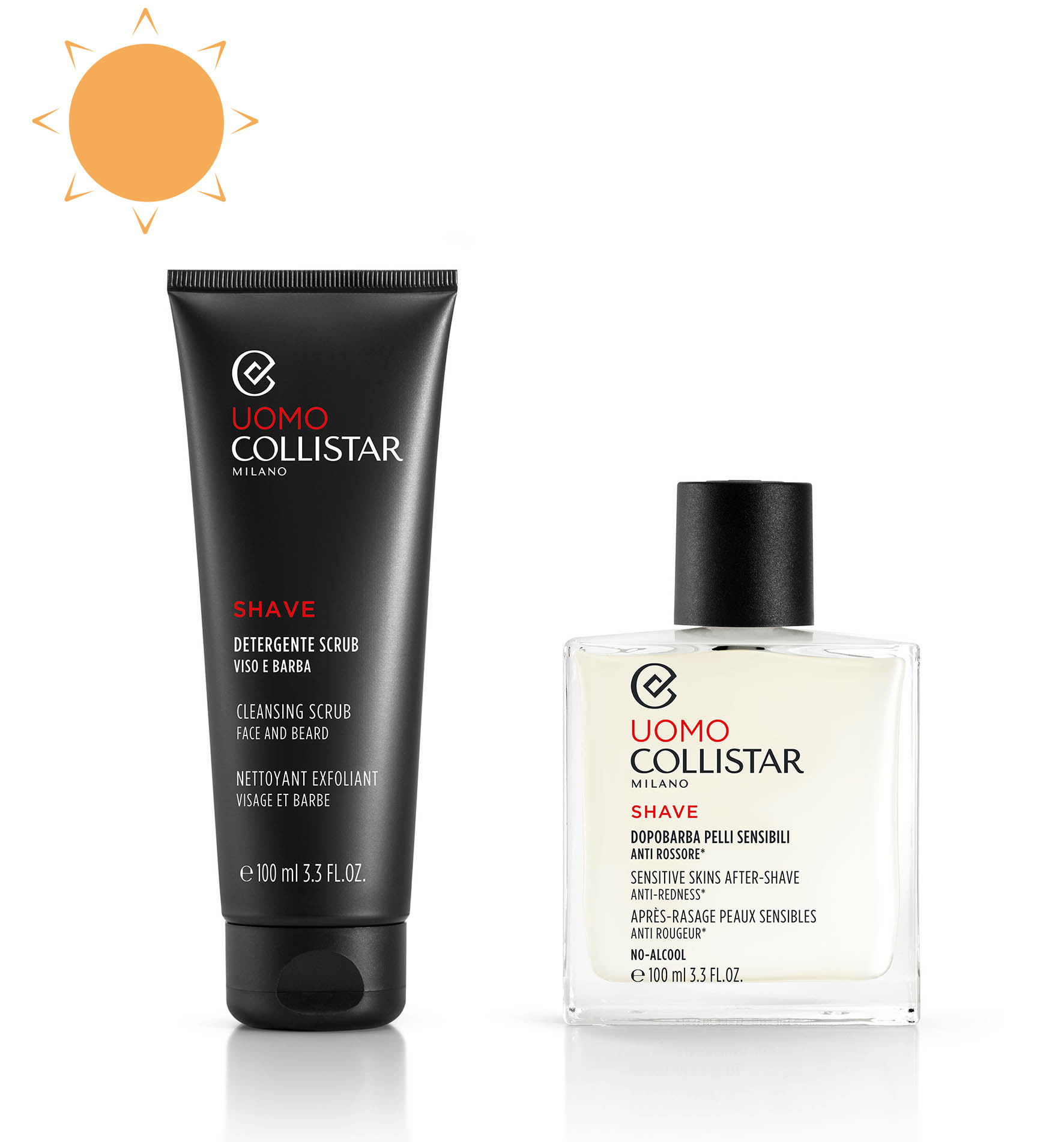 FACE AND BEARD CLEANSING SCRUB + SENSITIVE SKIN AFTER-SHAVE ANTI-REDNESS* - Scheren en after shave | Collistar - Shop Online Ufficiale
